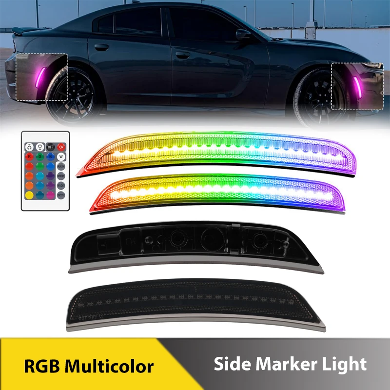 4Pcs For Dodge Charger 2015-2023 LED RGB Multicolor Front Rear Bumper Side Marker Lights Turn Singal Lamps Car Accessories