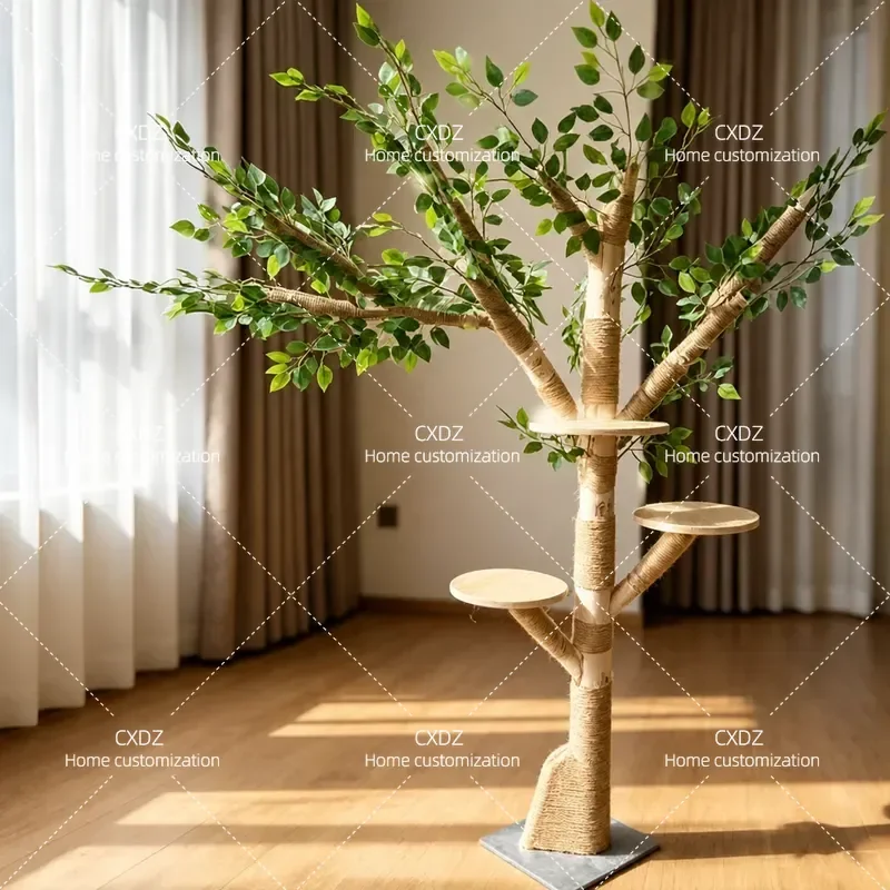 Large Cat Climbing Frame Solid Wood Trunk Wear Resistant Non Sticky Cat House Decorative Tree Cat Nest Integrated Tree