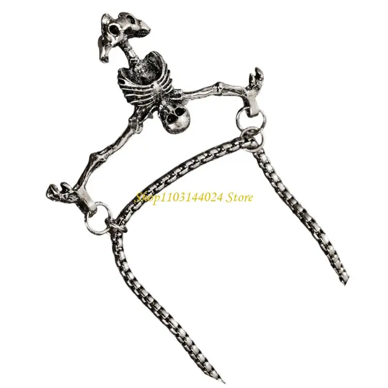 N5KE Statement Skull Necklace with Outstretched Skeleton Pendant, Dark Recessed Contrast, and Distressed Silver-Tone Look for