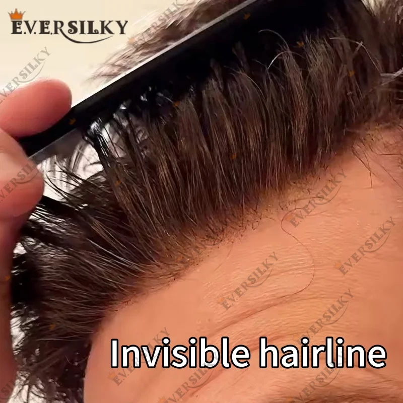 

Undetectable Natural Hairline #4#6#7 Lightest Brown Hair 1B65 1B80 Gray Old Man Wigs.02MM ultra Thin Skin Pu Human Hair Men wigs
