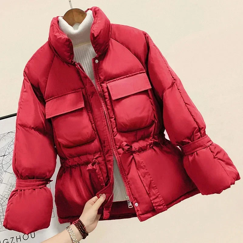 2023 Women's Autumn and Winter Warm Parka Coat Women's Stand Collar Coat High Street Long Sleeve Solid Color Down Jacket 2 Color