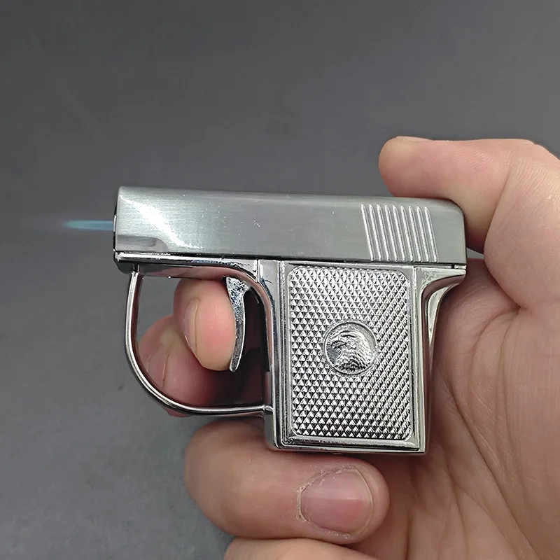 Image of Mini Pistolenförmiges Jet-Flammenfeuerzeug Nachfüllbar Windfest Blaue Flamme, Metallgehäuse, Taschenformat für Zigarren, Rauchen und Outdoor-Einsatz