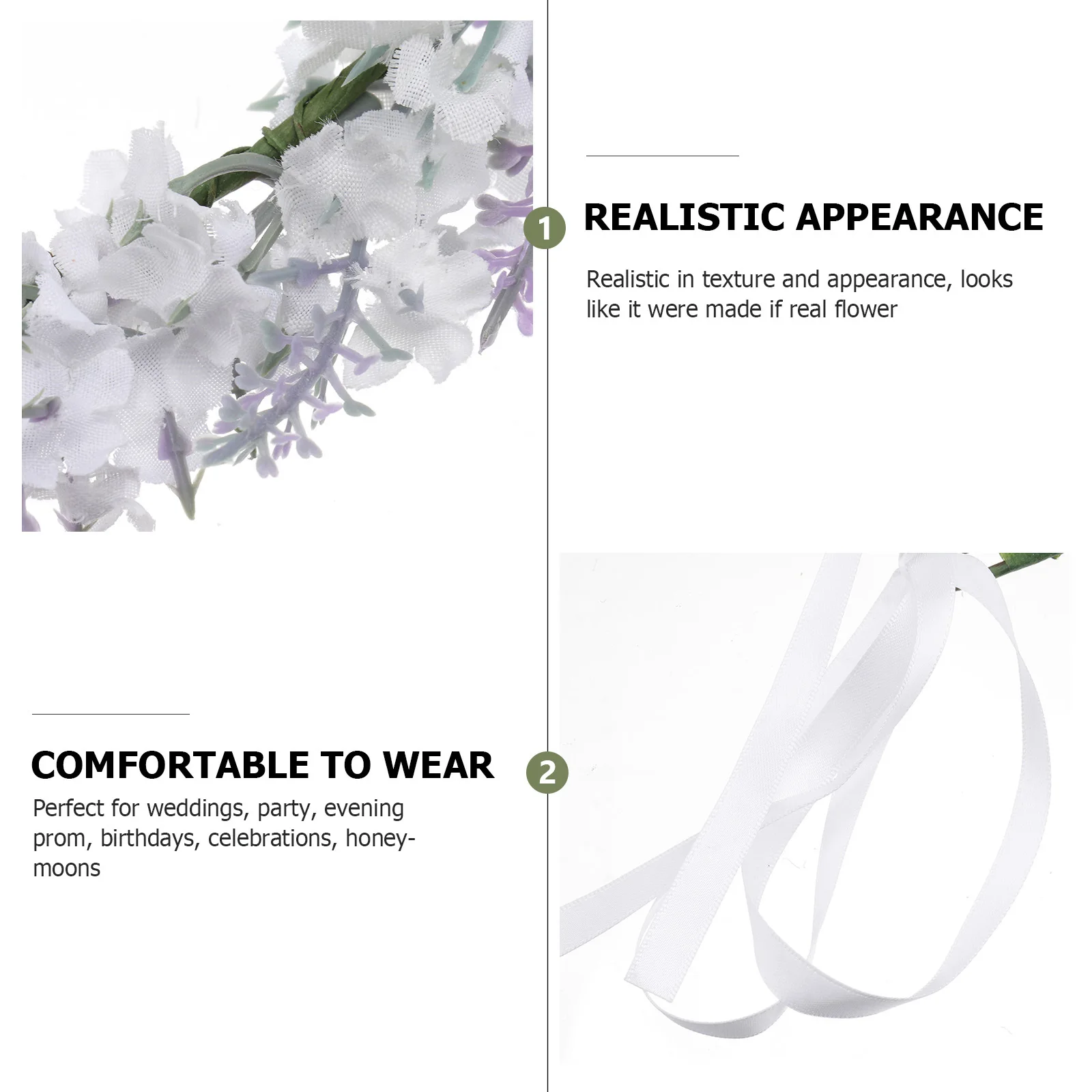 

White Simulation Lavender Floral Headband Cloth Realistic Texture Comfortable for Weddings Party Floral Crown Bridal Headpiece