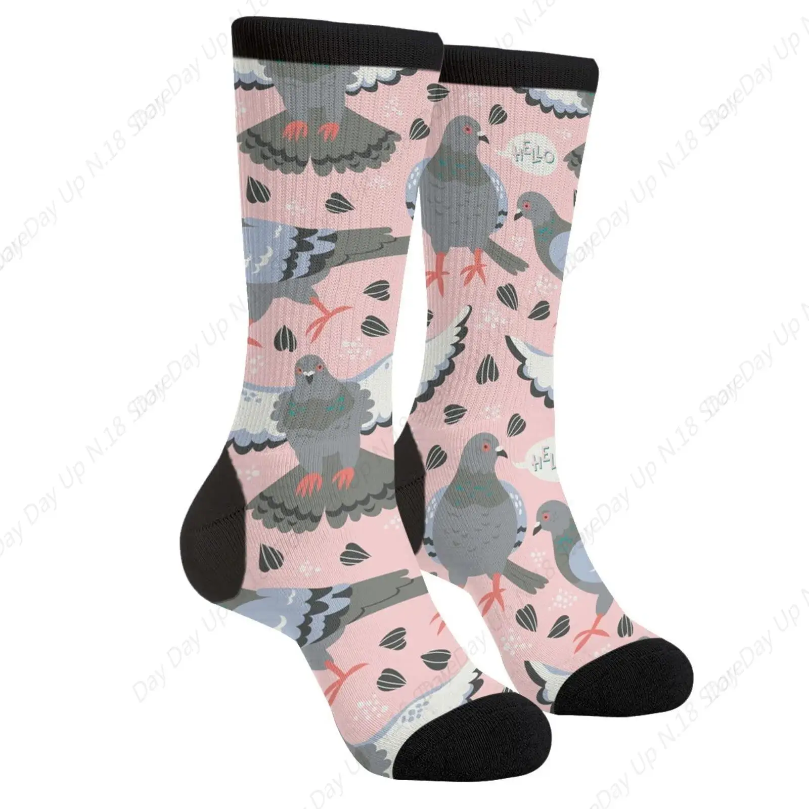 Cute Birds Hello Memphis Style Pigeon Pigeons Casual Funny Funky Novelty Socks For Men Women