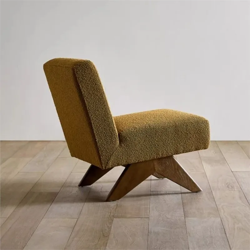 Wuli-Silla de ocio Retro Para una sola persona, sofá de tela de diseño artístico, de madera maciza, con respaldo de viento silencioso, para sala de