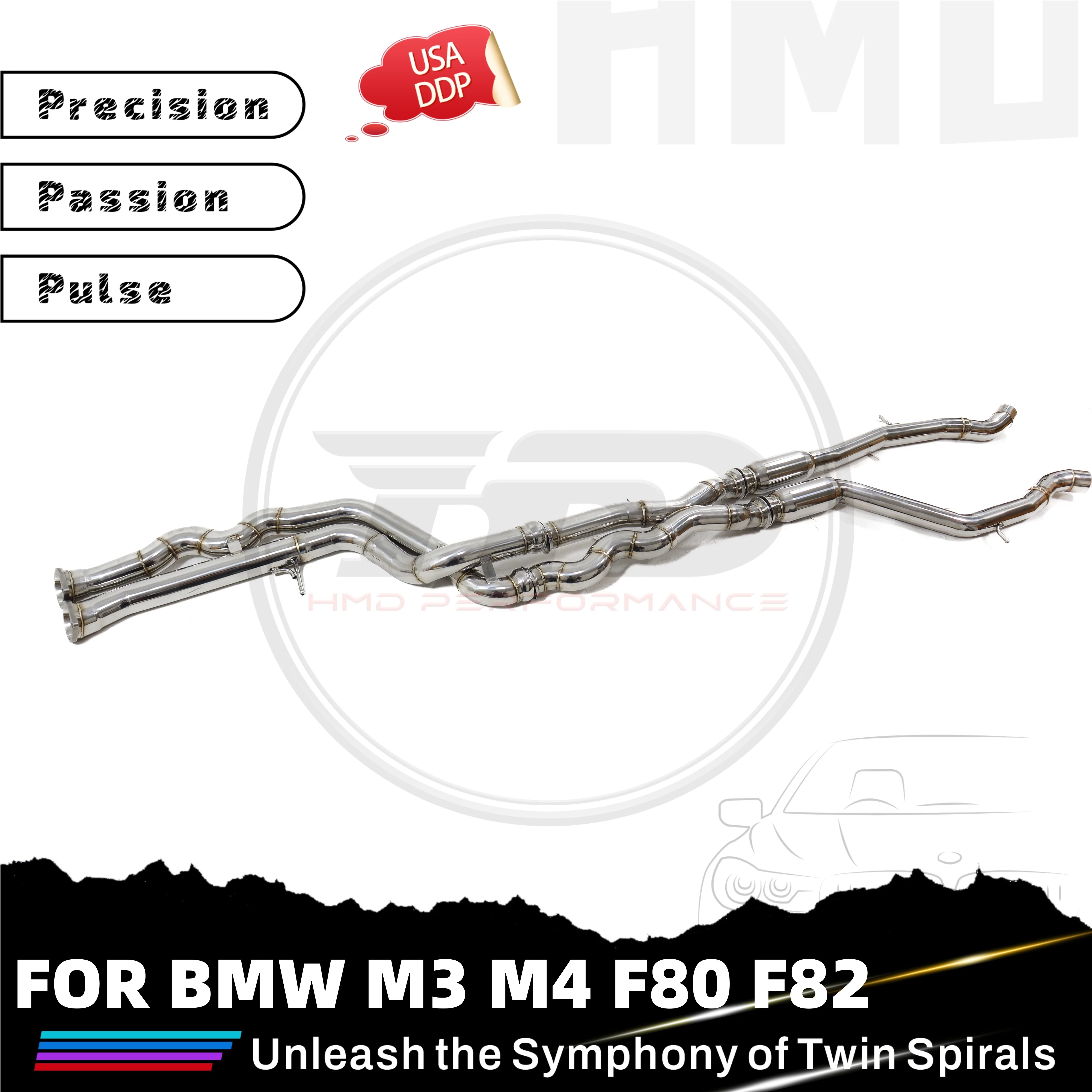 

HMD Самая продаваемая средняя труба SS304 для BMW M3 M4 F80 F82, выхлопная труба равномерной длины, автомобильные аксессуары