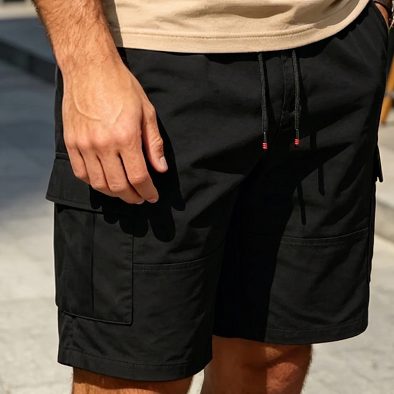 Men's Multi Pockets Cargo Shorts Elastic Drawstring Waist Knee Length Casual Workwear Outdoor Bermuda Shorts