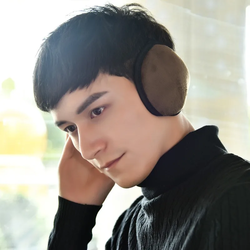 Men Soft Plush Thicken Earmuffs Winter Warm Fur Earmuff Solid Color Velvet Fleece Ear Warmer Outdoor Windproof Cycling Ear Cover