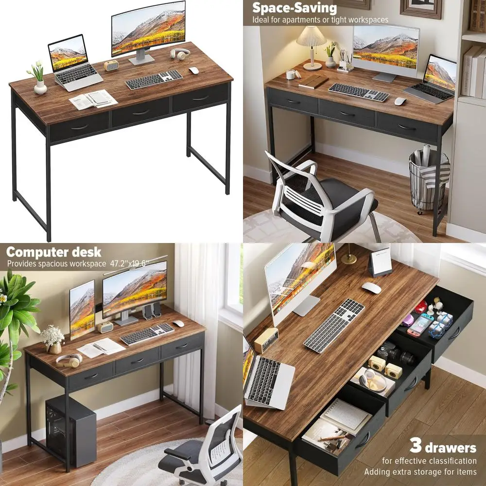 

Современный компьютерный стол 47,2 дюйма с 3 ящиками, стол для хранения вещей в спальне для домашнего офиса, письменный стол для помещений