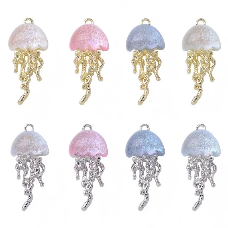 New Sweet Wind Fantasy Color Frosted Alloy Jellyfish Charms Pendant DIY Earrings Bracelet  Accessories Handmade Materials