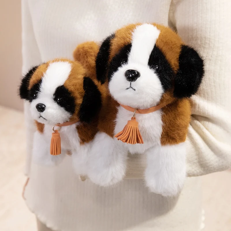 Simulation Reallife Saint Bernard Dog Plush Toy Cute Stuffed Animal Kawaii Standing Fluffly Puppy for Girls Kids Baby Gift Decor