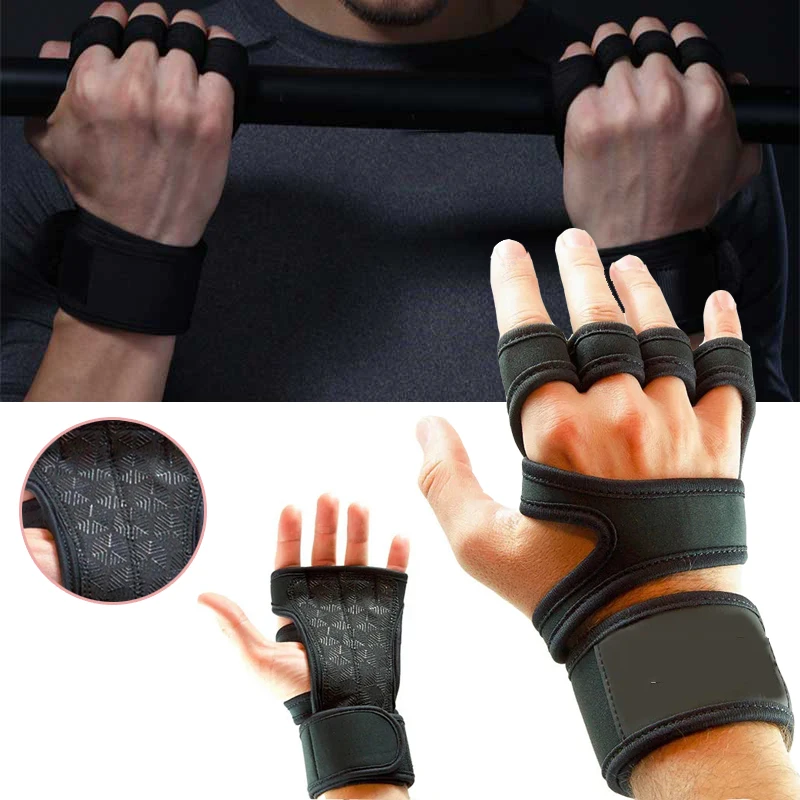 

New 1 Pair Weight Lifting Training Gloves Women Men Fitness Sports Body Building Gymnastics Grips Gym Hand Palm Protector Gloves