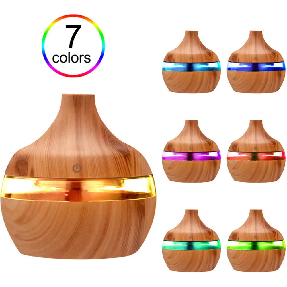 5V 2W 300ML Water Capacity Air Humidifier Essential Oil Diffuser USB Ultrasonic Dark Wood Light Grain LED Light for House Room