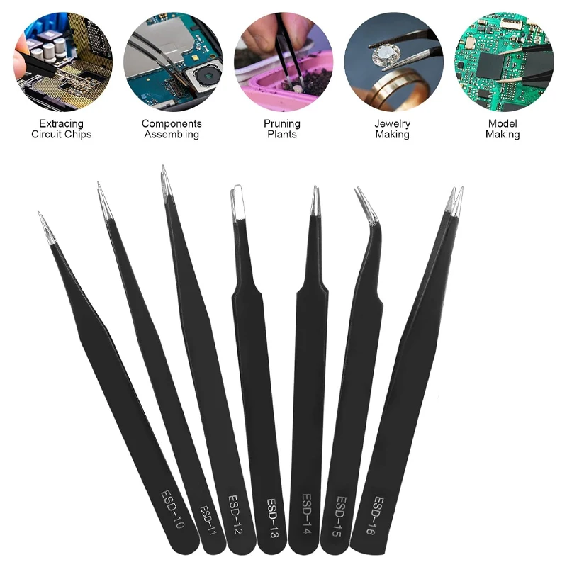 

Антистатические пинцеты из нержавеющей стали ESD ESD-10 ESD-11 ESD-12 ESD-13 ESD-14 ESD-15 ESD-16 Прецизионные изогнутые и прямые пинцеты