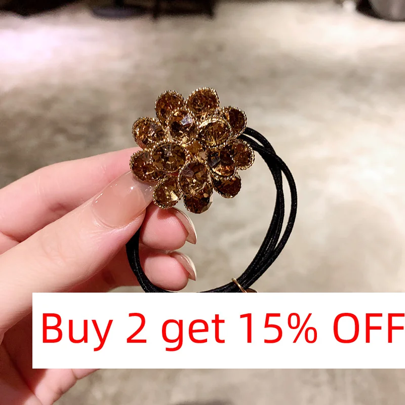 Elegant Hair Rope High Grade CZ Crystal Flower Rubber Bands Korean Trendy Elastic Hair Bands Headwear Accessories Jewelry Gift