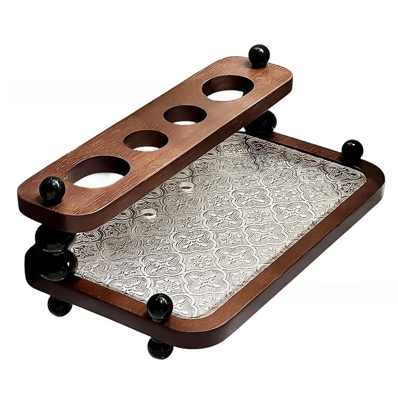 Walnut Wood Toothbrush Holder, Home Bathroom Countertop Toothpaste and Mouthwash Cup Storage Rack