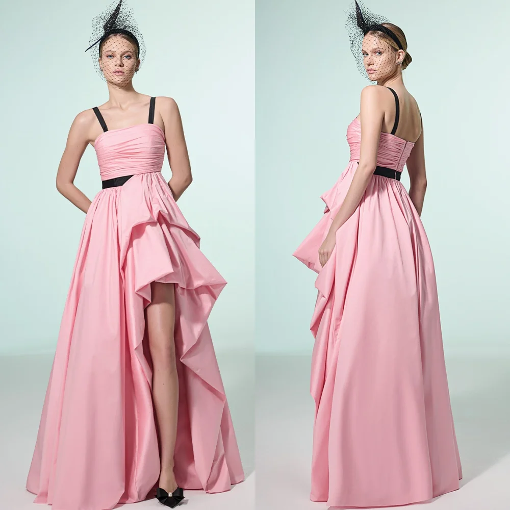 

Customized Modern Style Charmeuse Draped A-line Spaghetti strap Long Dresses Bespoke Occasion Dresses Fashion High Quality