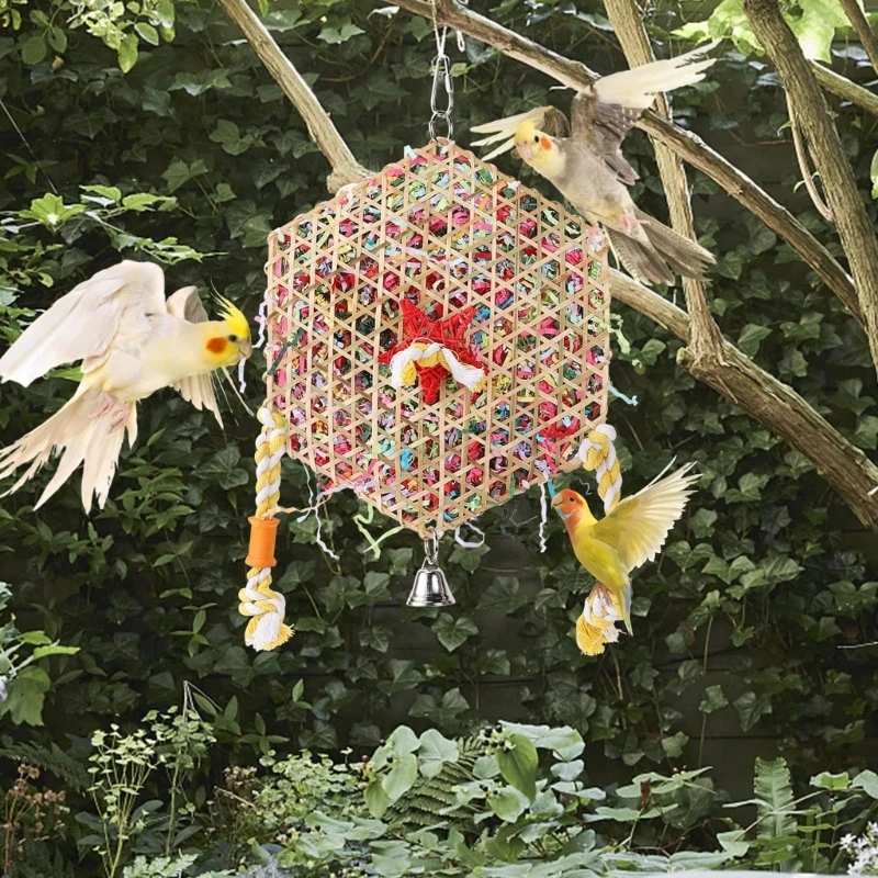 Parrots Toy Rattan Shredded Paper for African Cockatiel Conure Teeth Grinding Supplies for Yard Garden Tree Hanging Decor