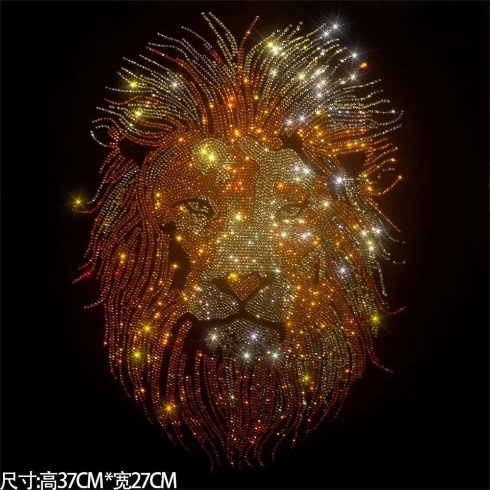 Hot lion head exquisite shiny fashion large cloth stickers hot diamond sequins DIY clothes T-shirt decorative patch clothing acc