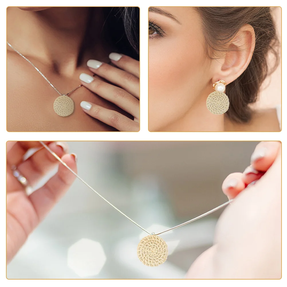

5pcs Handwoven Round Grass Earrings Accessories Natural Rattan Disc Charm For Diy Jewelry Making Crafting Woven Decor