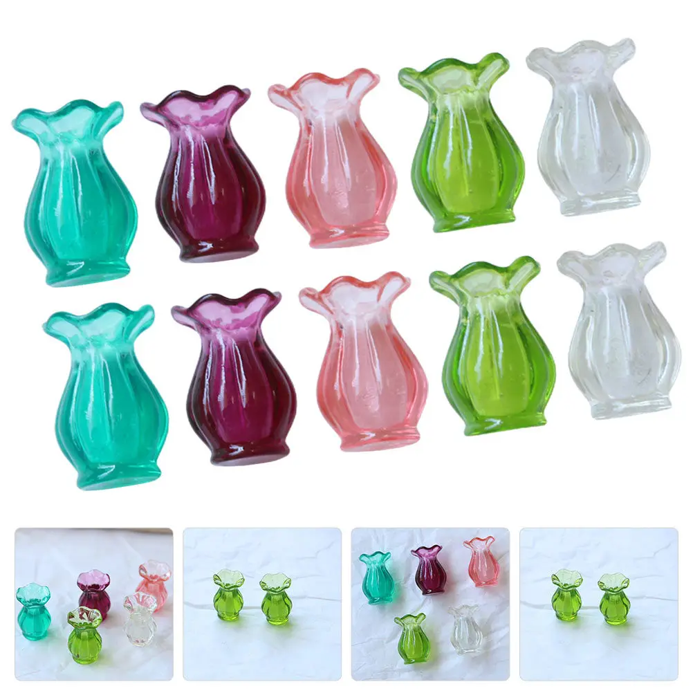 

10Pcs Miniature Vase Set Exquisite Small House Decor Smooth Resin Craft for Desktop Home Landscaping Ornament Fake Vase Model