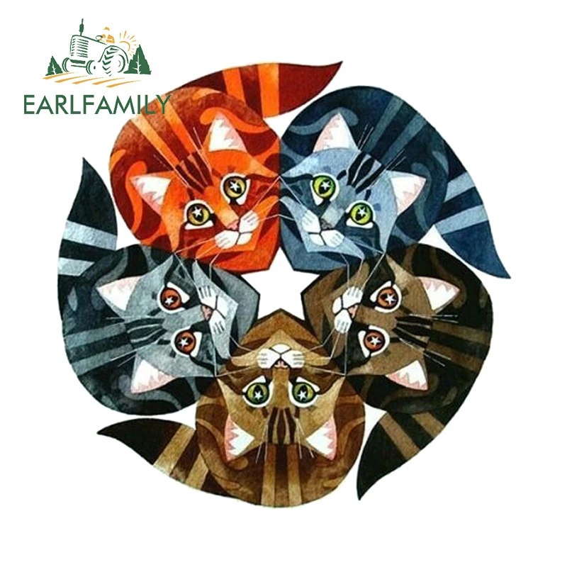 EARLFAMILY 13cm X 12.8cm Amusing Circle Of Cats Car Stickers Chibi Cartoon Style Decals Creative Waterproof Refrigerator Decor