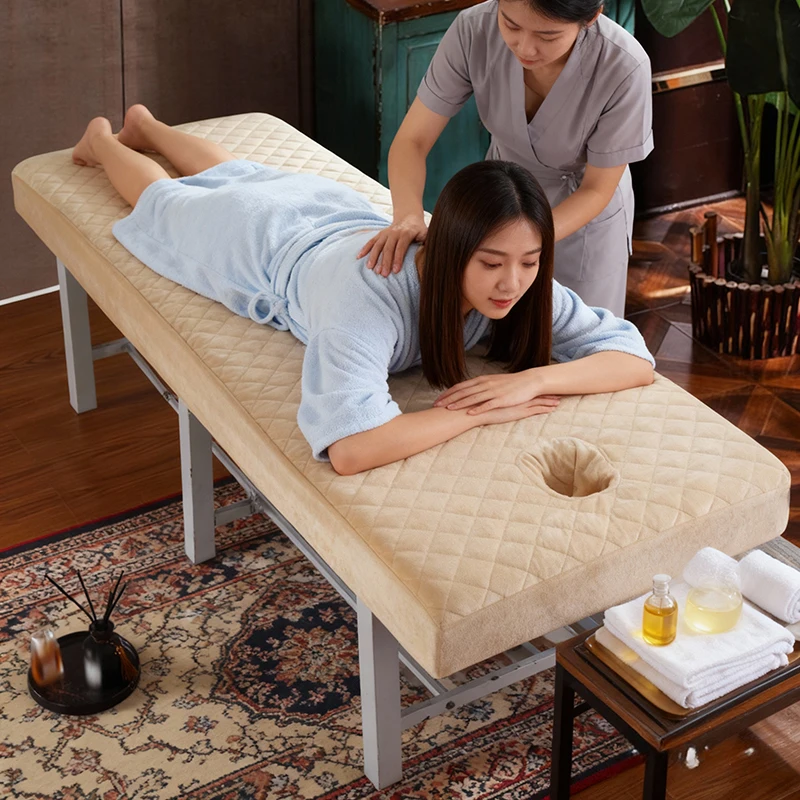 

Velvet Beauty Salon Bed Fitted Sheet Elastic SPA Treatment Massage Table Bedspread Cover Quilted Bed Cover With Face Hole