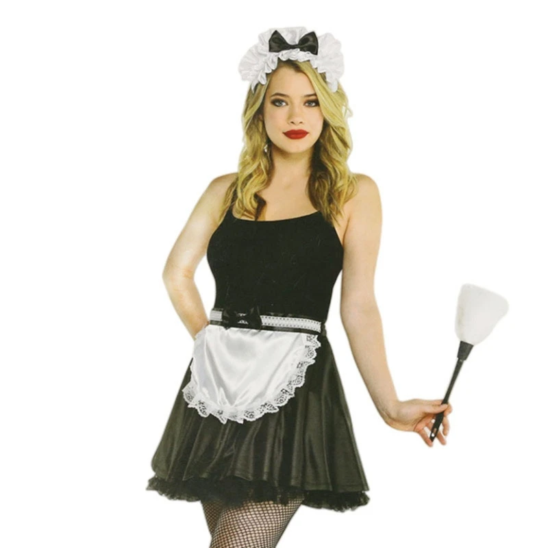 634C French Maid Accessory Includes: Headband,Apron,Cleaning Feather Dust Broom