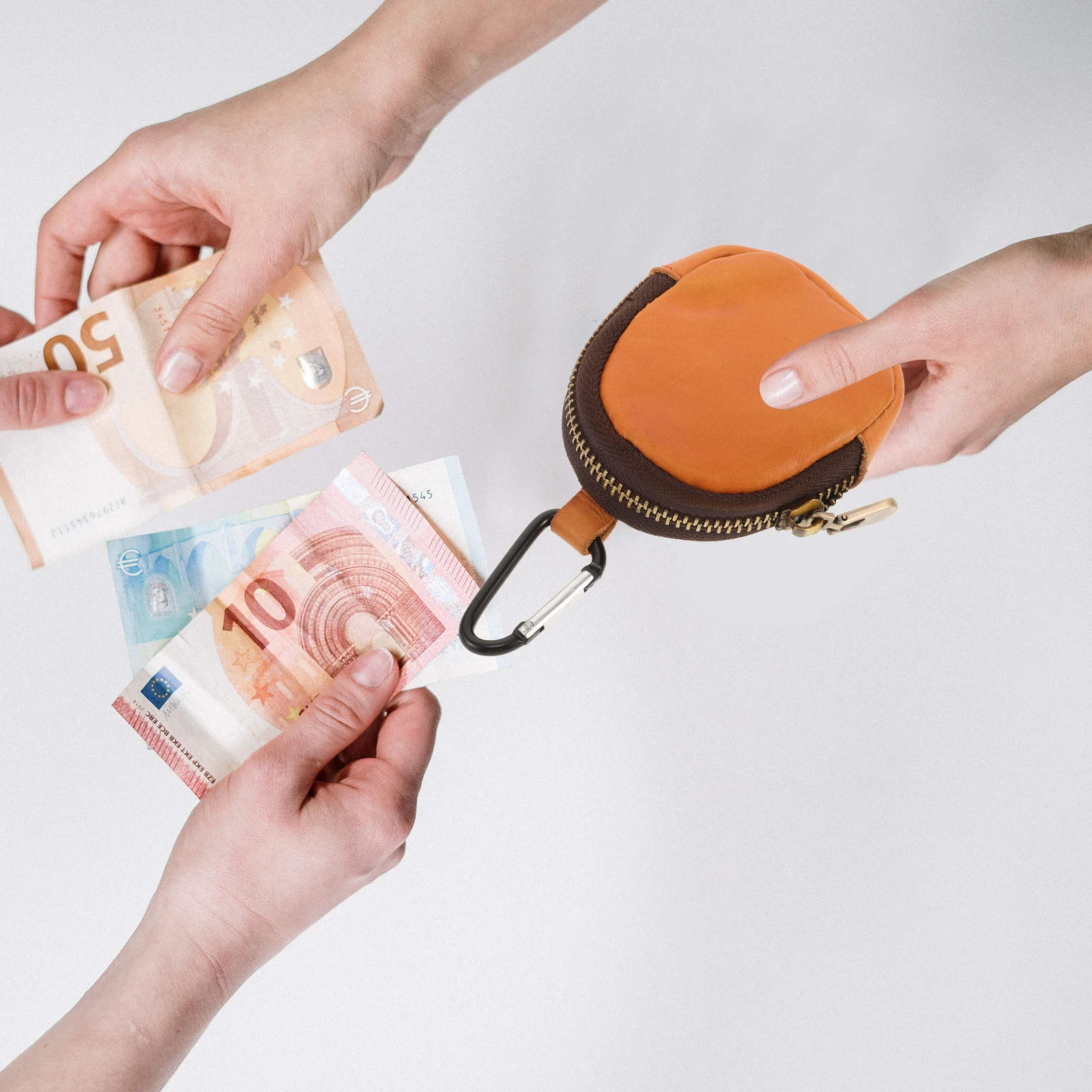 

Cowhide Coin Pouch Small Wallet Multifunctional Change Purse Mini Round Zippered Storage Pouch Earphone Holder Vintage Student