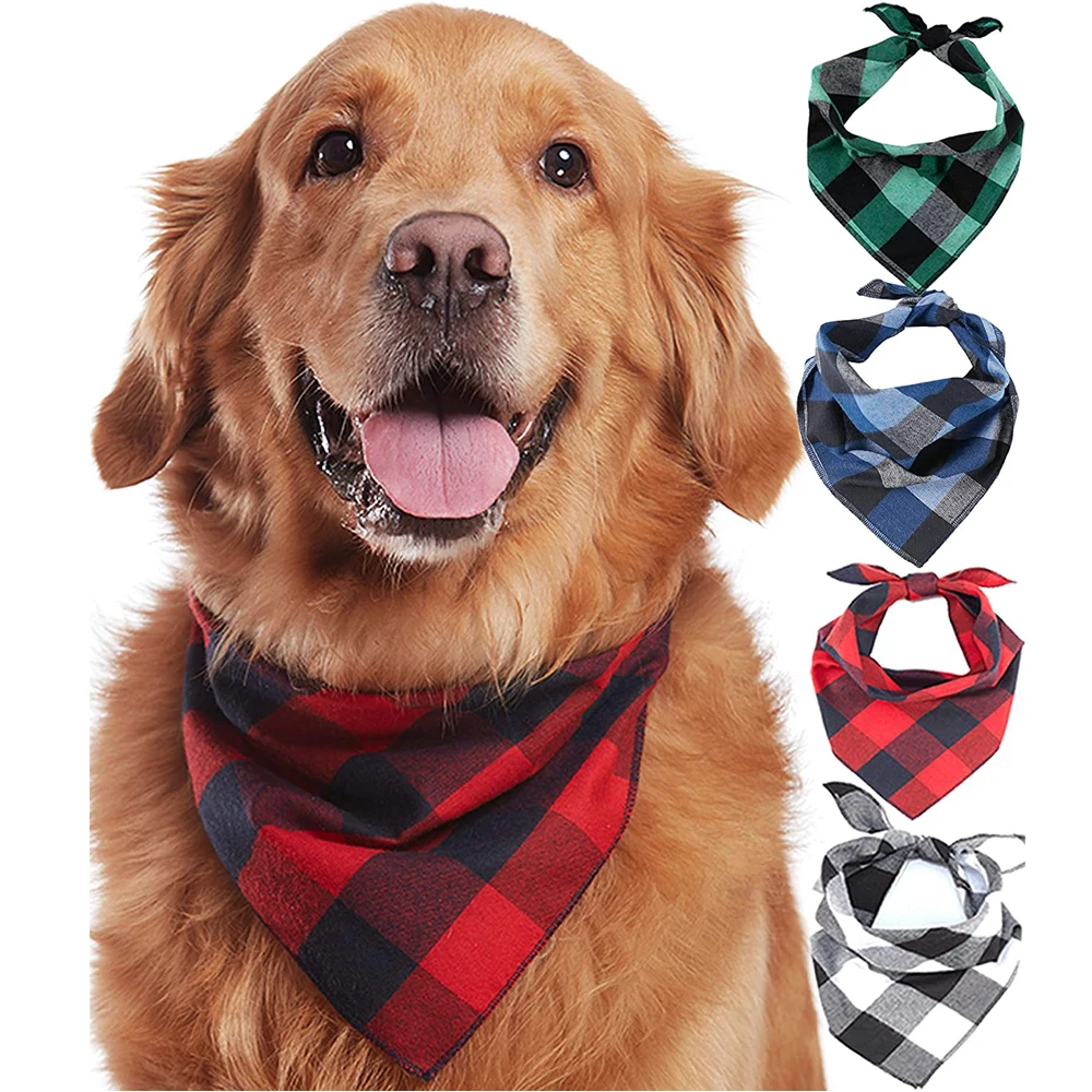 Sucado Buffalo Plaid Dogs Bandana Cotton Handkerchiefs Scarfs Triangle Bibs Accessories for Small Medium Large Puppies Pets