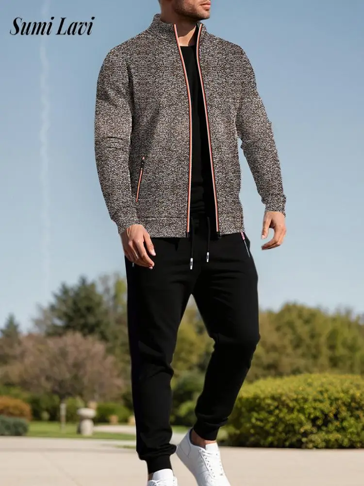 

Vintage Knitted Two Pieces Sets Mens Autumn Winter Casual Long Sleeve Jackets And Pants Suits Men Daily Leisure Slim Tracksuits