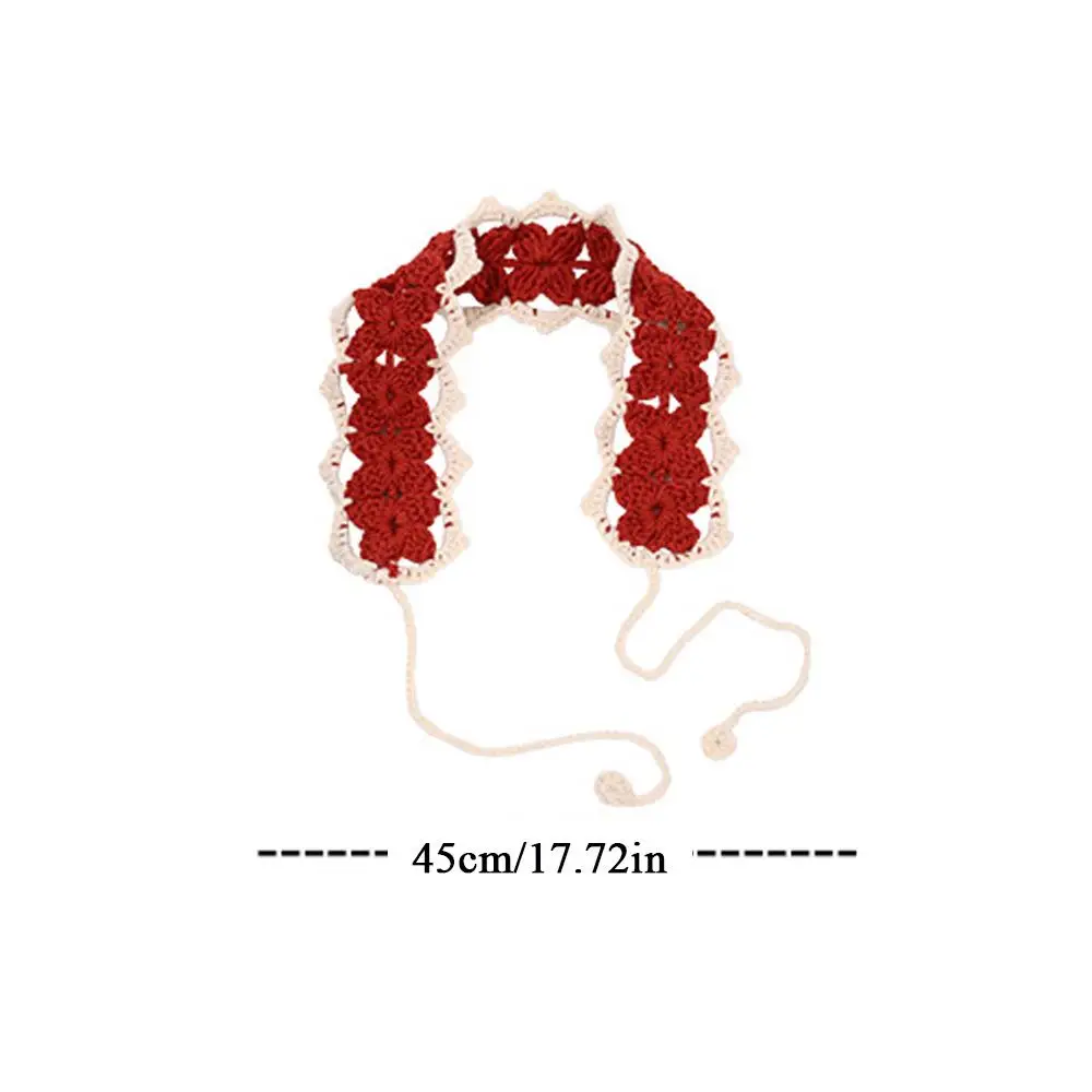 

Повязка для волос на шнуровке с маленьким цветком, шерстяная вязаная повязка на голову, аксессуары для волос ручной работы, вязанная крючком бандана с цветочным принтом, модный платок