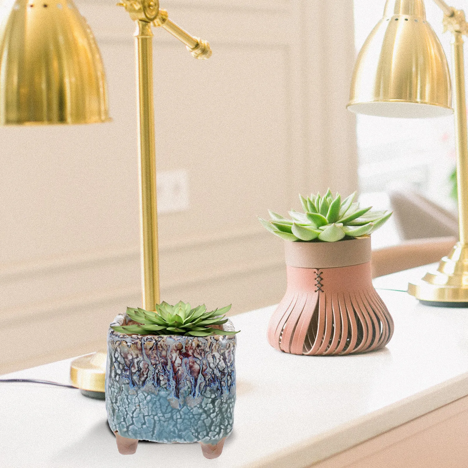 1Pcs Mini Ceramic Flowerpot Small Pot Desktop Plant Planter Vintage Colorful Home Office Decoration Mini Flowerpot