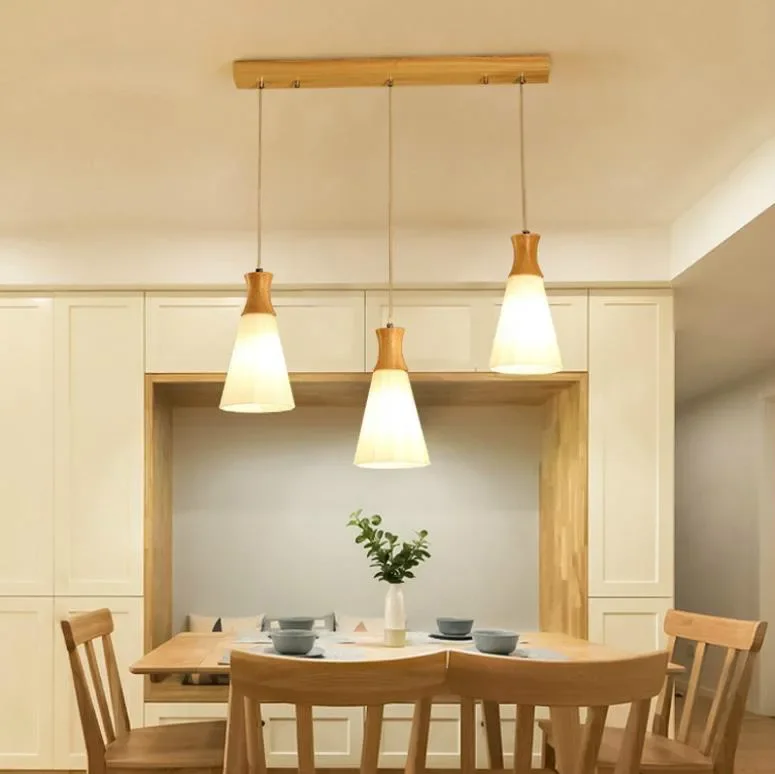 Nordic original chandelier dining room lamp three head solid wood dining room small chandelier Japanese modern simple table lamp