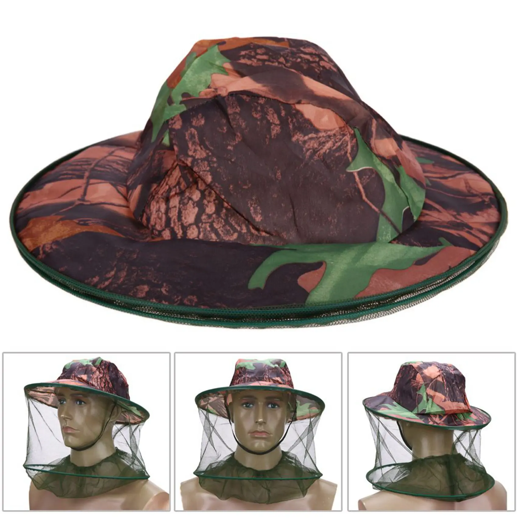 AB31-2X Camouflage Fishing Hat Bee Keeping Insects Mosquito Net Prevention Cap Mesh Fishing Cap