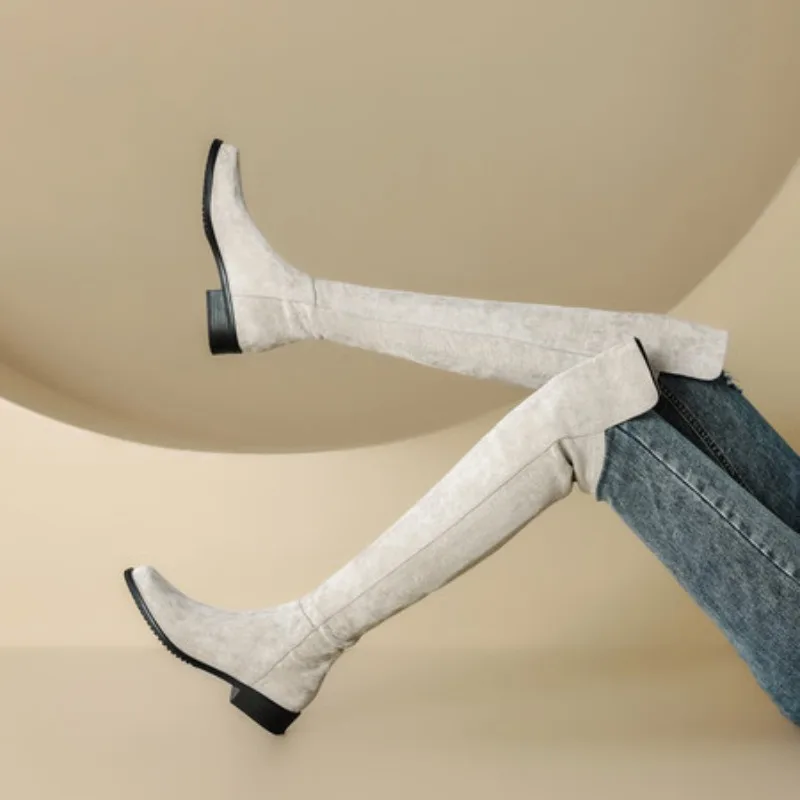 

Женская обувь, обувь на среднем каблуке, зимние женские сапоги до колена, длинные женские сапоги на плоской подошве в готическом стиле, весна-осень, демисезонное качество, хит продаж