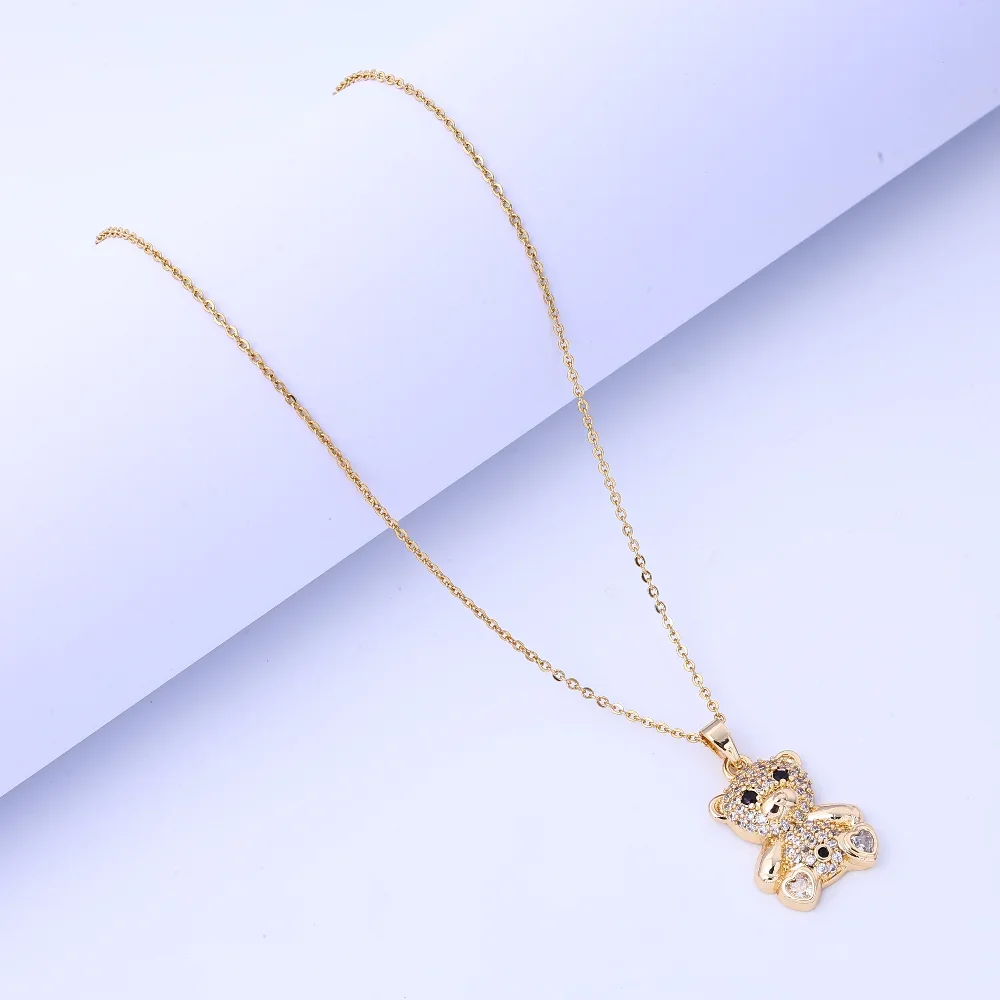 Beautiful Necklace for Women: Light Luxury Micro Inlaid Teddy Bear Pendant Titanium Steel Necklace, Fashionable and Versatile Gi