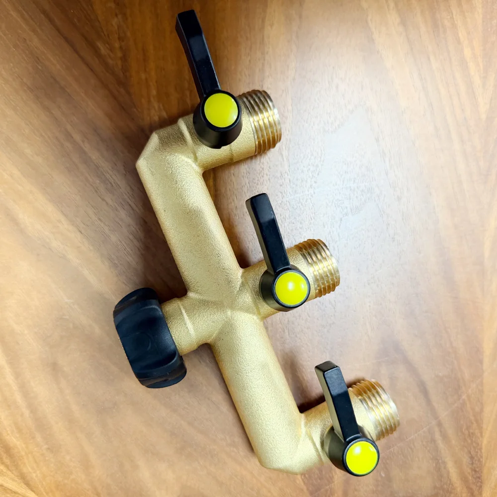 Brass 3‑Way Water Diverter Garden Irrigation Hose Connector Triple Outlet Splitter Washing Machine Water Fitting