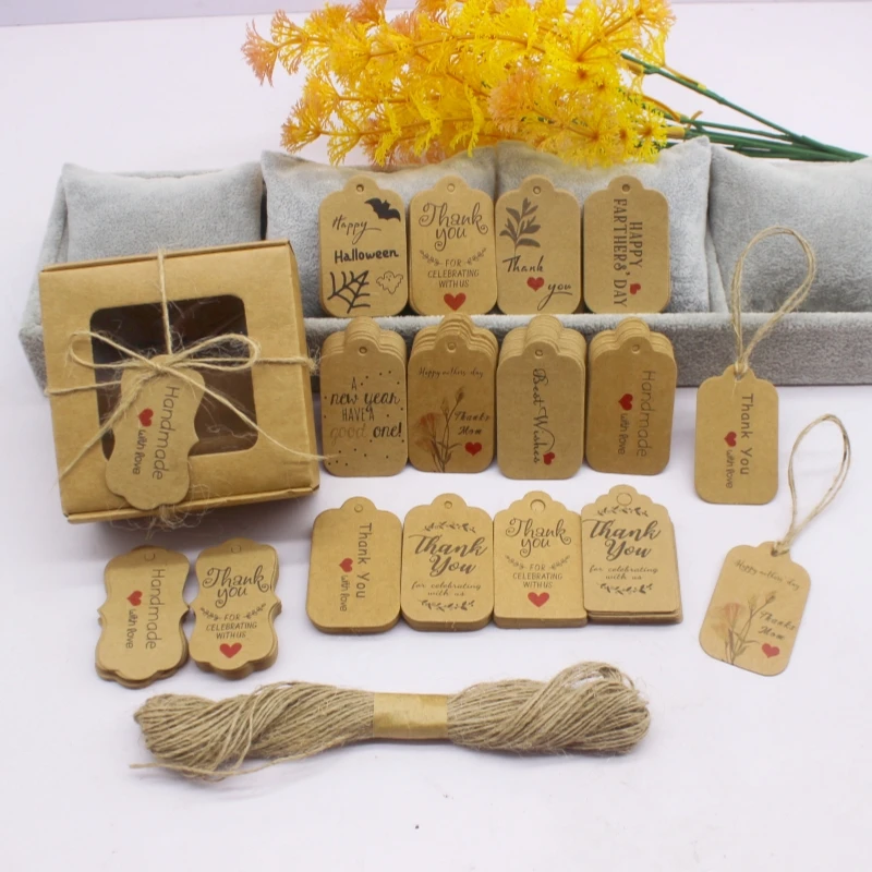 100TAG20MSTRING 3x5cm kraft paper/crafts/bakery/candy label