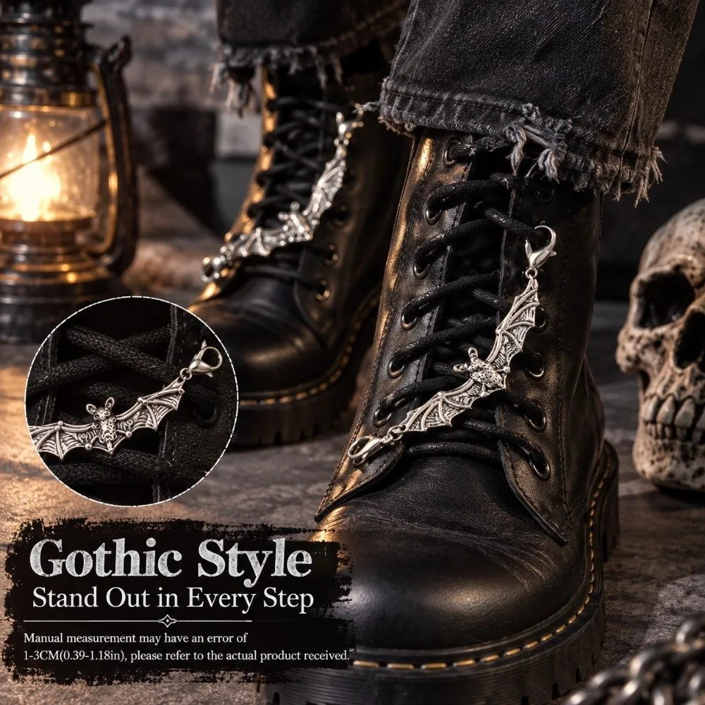 2pcs/set Vintage Gothic Shoe Lace Charms Punk Detachable Bat Shoe Charms Metal Shoe Charms Halloween Decoration