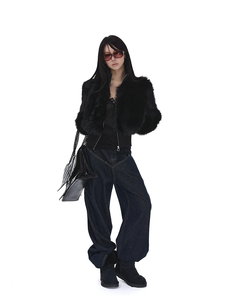 Lautaro Spring Winter Short Black Soft Thick Warm Hairy Faux Fur Coat Women Zip Up Luxury Designer Clothes Fluffy Jacket 2025