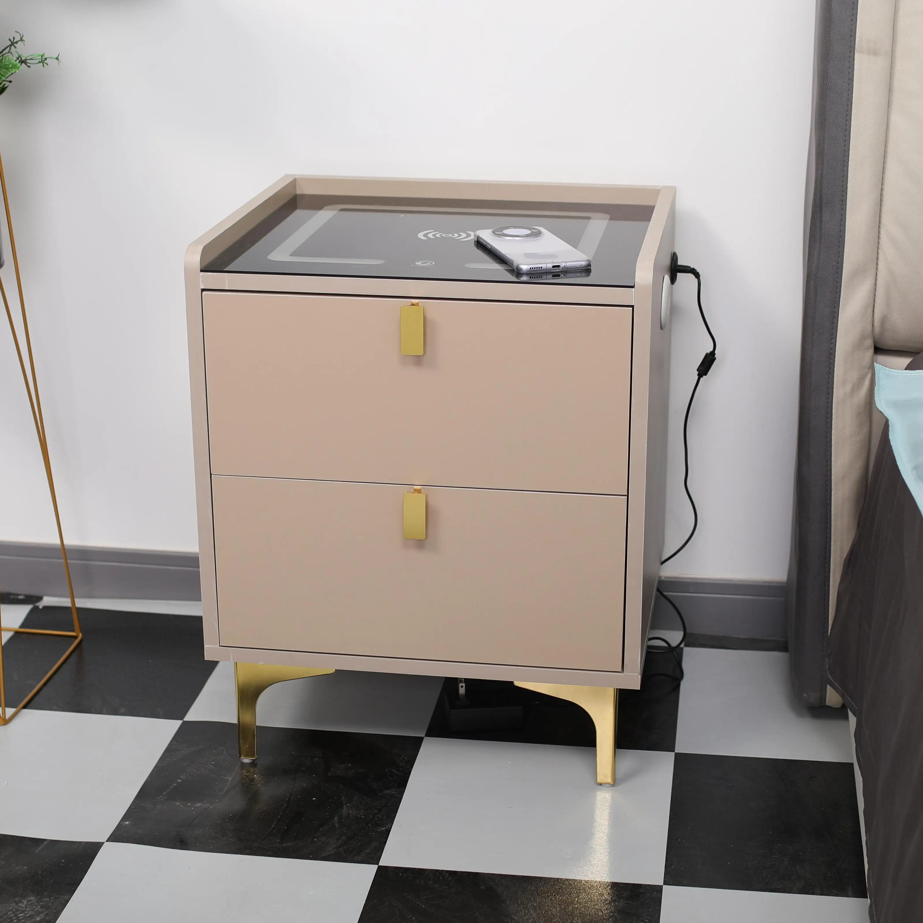 

Charging Nightstand, Smart Bedside Cabinet Modern Simple Bedroom Small Storage Cabinet