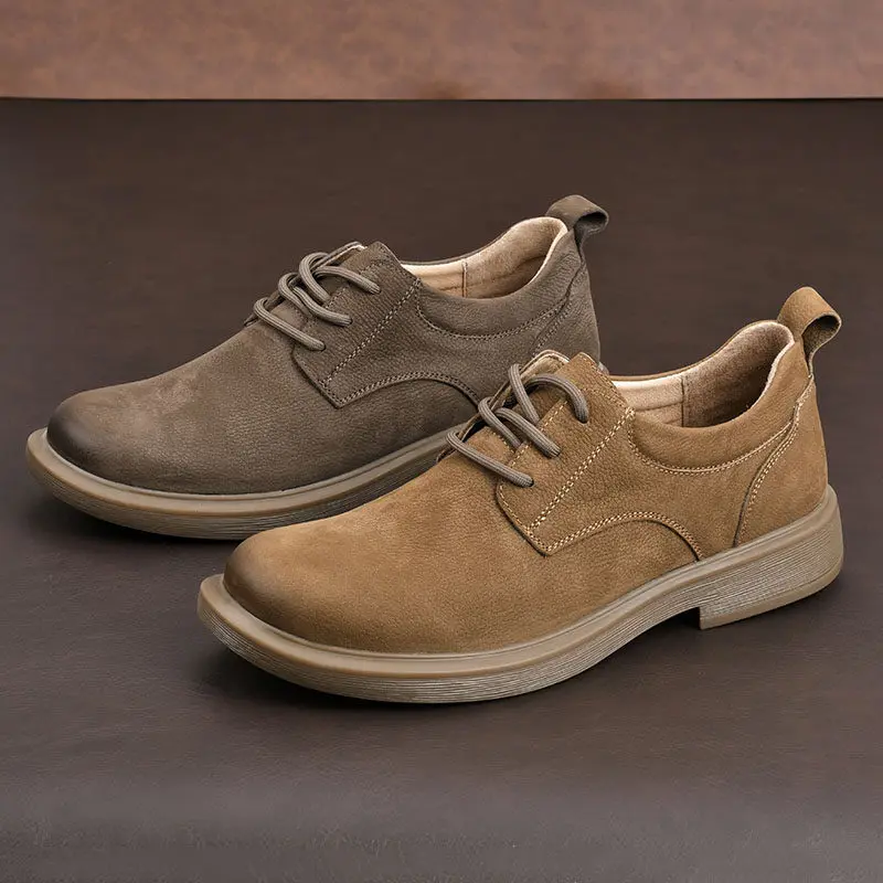 LIHUAMAO Grade A Cow leather men derby shoes lace up work shoes outdoor walking sneaker casual oxford shoes street style