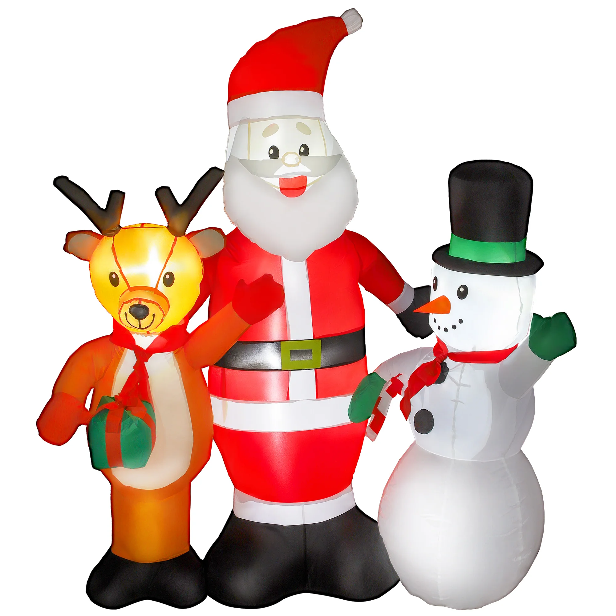 Outsunny Opblaasbare Kerstman met Rendieren en Sneeuwpop met Meerkleurige LED-verlichting
