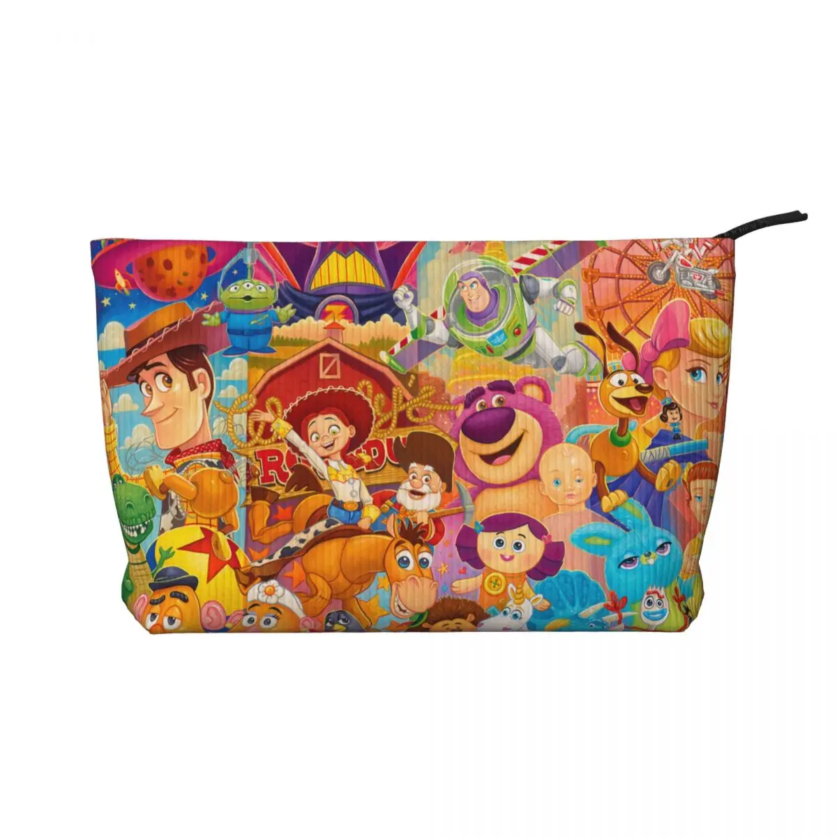 Custom Cartoon Toy Story Pattern Travel Toiletry Bag Women Corduroy Cosmetic Makeup Organizer Beauty Storage Dopp Kit