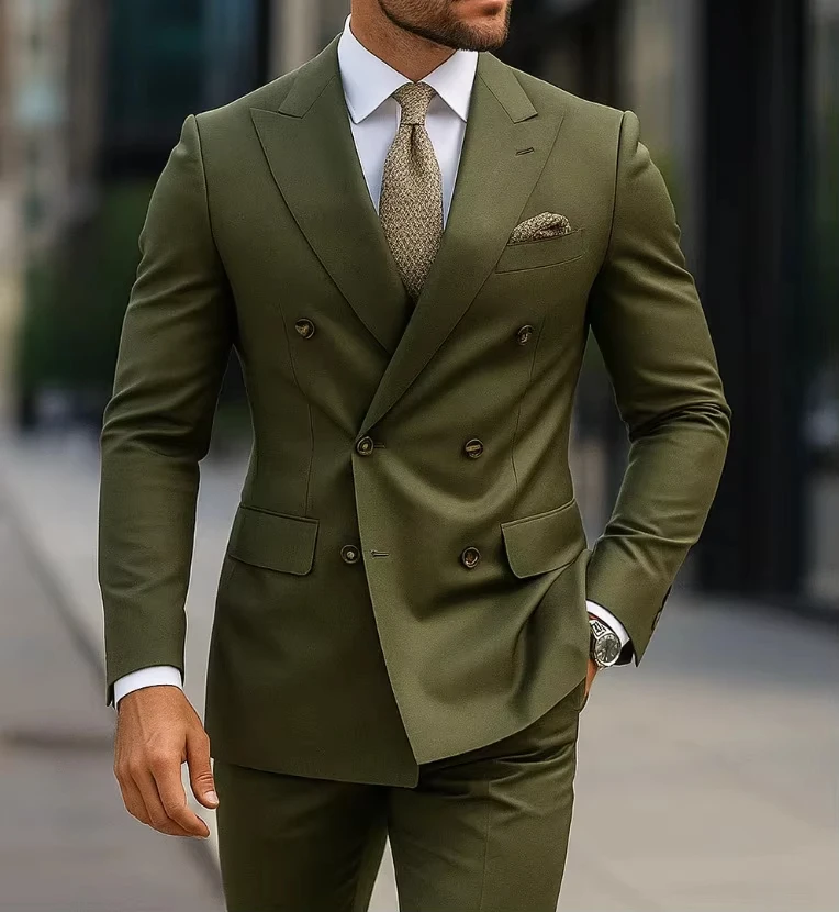 Men Two Piece Suit Sets Straight Pant Slim Fit Turn Down Collar Full Sleeve Blazer Ensemble Wedding Evening Work 2026 Spring