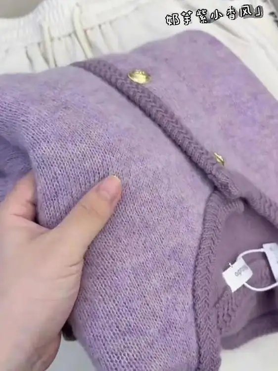 Dames ronde Ne Open Vest Trui Paars Taro Losse All-Match Nieuwe Gebreide Top Koreaanse Sle Lazy Faion Herfst Winter