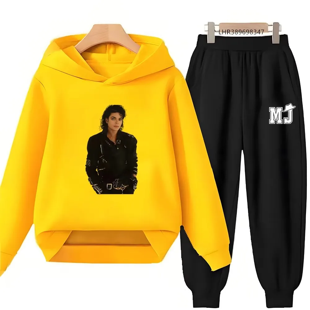 Michael Jackson Print Kinder-Hoodie+Hosen-Set Schwarz 3-12 Jahre Mädchen Rosa Sweatshirt-Sets Jungen Hosenanzüge Herbstkleidung – Detail 10
