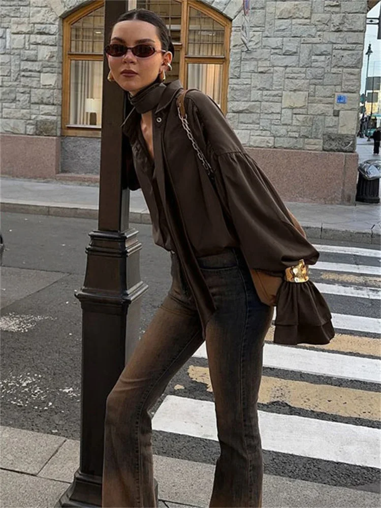 Fashion Satin Loose Shirts Top For Women Long Sleeve Lapel Patchwork Commute Summer 2025 New Vintage Inner Shirts Female