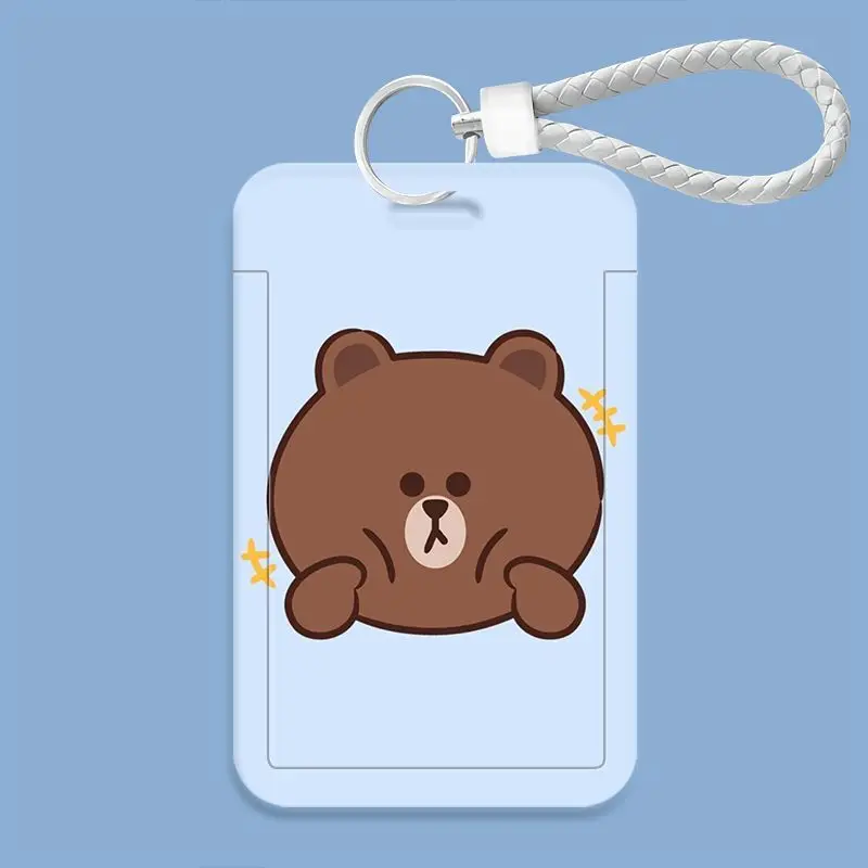 LINEFRIENDS Kartenhalter Braunbär und Cony Hase Cartoon Niedlich Tragbar Dick Langlebig Schüler-Bus- und Essenskartenschutz – Detail 5